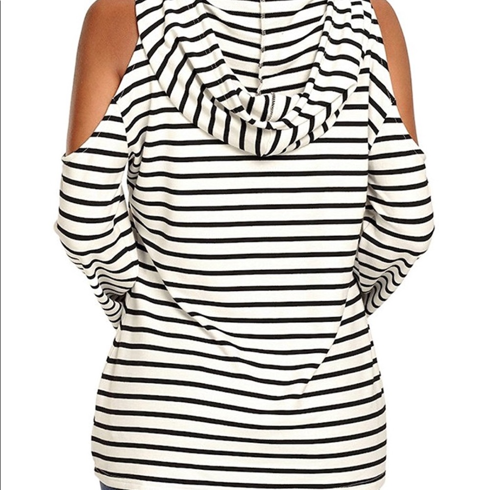 women cold shoulder striped  sweatshirt - Picture 2 of 5